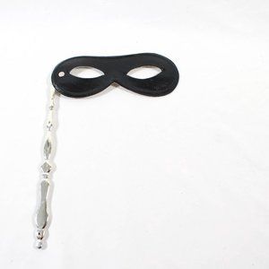 Vintage 1990s Unisex Masquerade Black Faux Leather Like Eye Mask with Handle